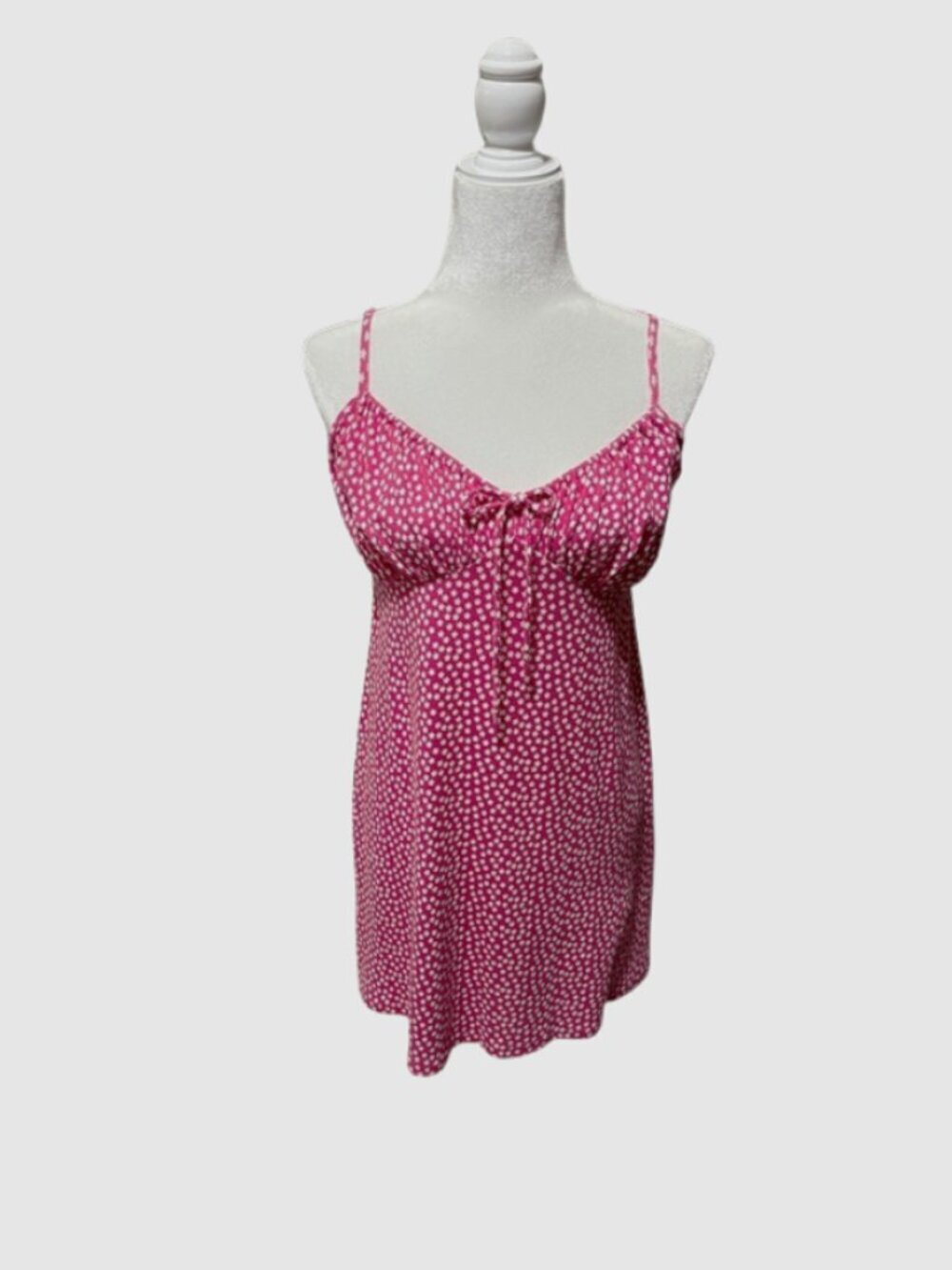 American Eagle Pink White Flowers Babydoll Dress Size L Ribbed Adjustable Straps
